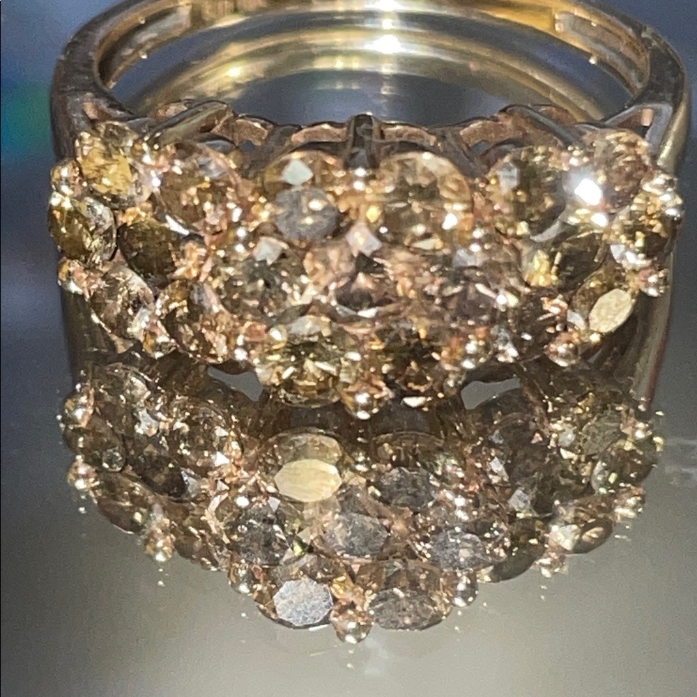 Rare Mocha Genuine Earth Mined  Dimond Cluster Ring 10K